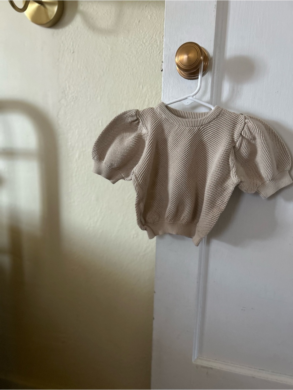 Soor Ploom Puff-Sleeve Knit Top - Neutral Cream